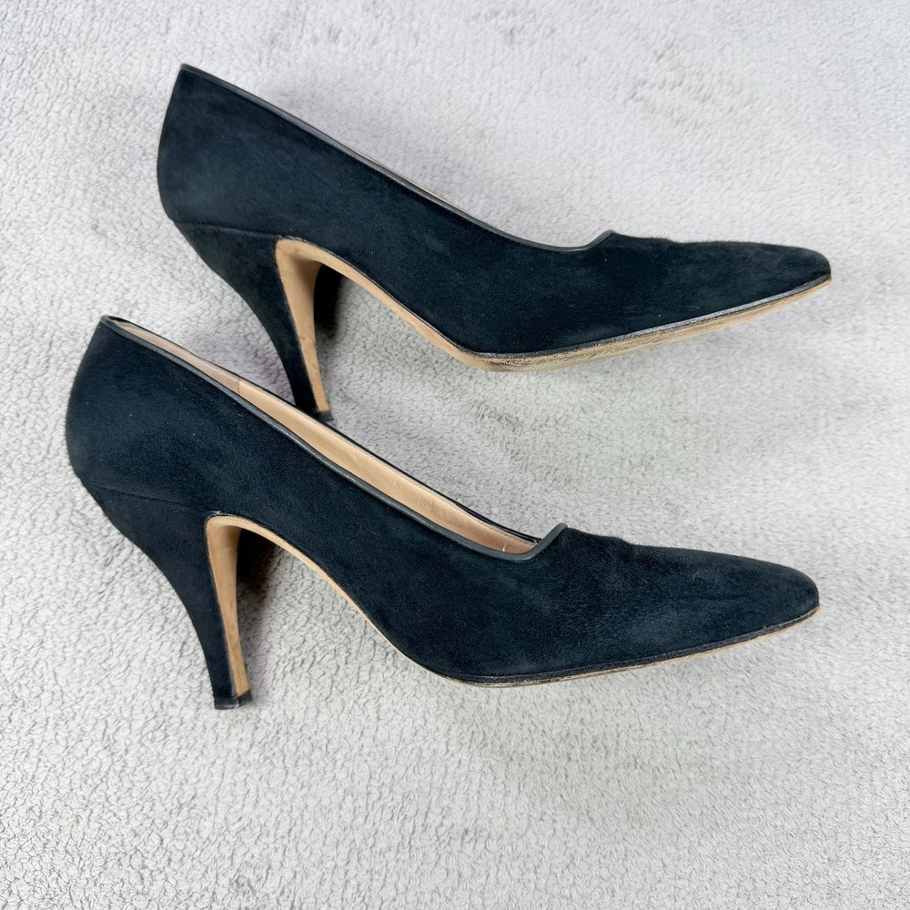Manolo Blahnik Womens 38.5 Black Suede Leather Trim Pointed Toe Stiletto Pumps - Picture 4 of 11